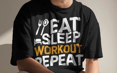 Eat sleep workout repeat t shirt design motivational quote on black