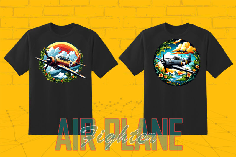 20 Fighter Plane T-shirt Illustration Clipart Bundle crafted for Print on Demand websites.