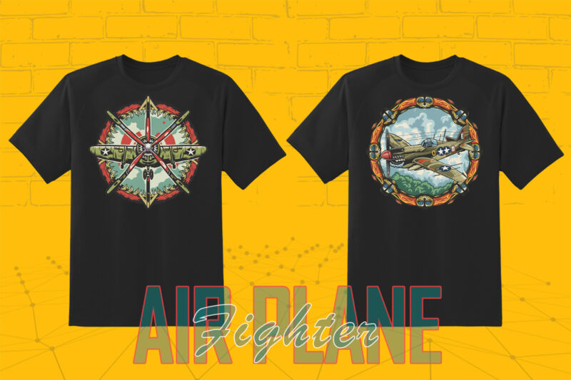 20 Fighter Plane T-shirt Illustration Clipart Bundle crafted for Print on Demand websites.