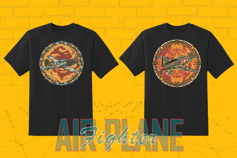 20 Fighter Plane T-shirt Illustration Clipart Bundle crafted for Print on Demand websites.