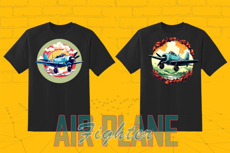 20 Fighter Plane T-shirt Illustration Clipart Bundle crafted for Print on Demand websites.