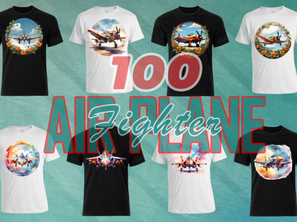 100 fighter plane t-shirt design illustration clipart big bundle for pod