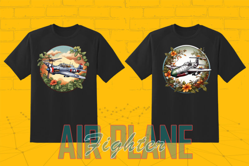 100 Fighter Plane T-shirt Design Illustration Clipart Big Bundle for POD