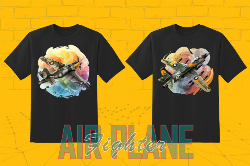 100 Fighter Plane T-shirt Illustration Clipart Bundle crafted for Print on Demand Business Big Bundle 2