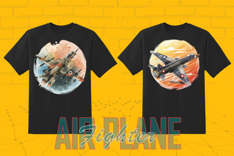 100 Fighter Plane T-shirt Illustration Clipart Bundle crafted for Print on Demand Business Big Bundle 2