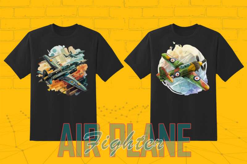 100 Fighter Plane T-shirt Illustration Clipart Bundle crafted for Print on Demand Business Big Bundle 2