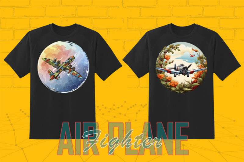 100 Fighter Plane T-shirt Illustration Clipart Bundle crafted for Print on Demand Business Big Bundle 2