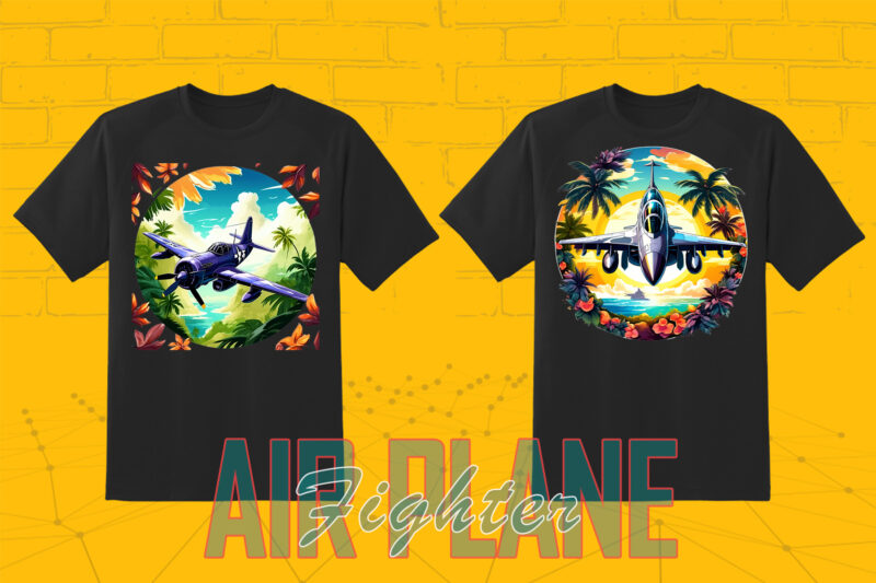 100 Fighter Plane T-shirt Illustration Clipart Bundle crafted for Print on Demand Business Big Bundle 2