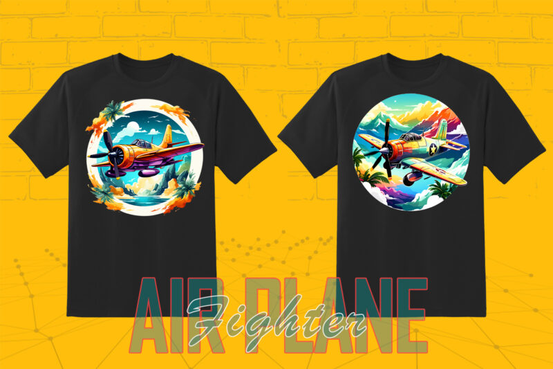 100 Fighter Plane T-shirt Illustration Clipart Bundle crafted for Print on Demand Business Big Bundle 2