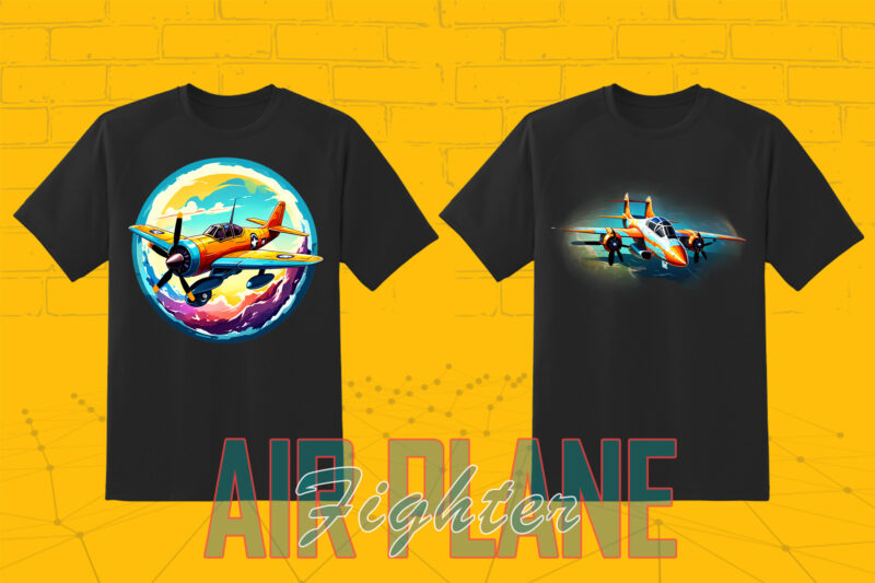 100 Fighter Plane T-shirt Illustration Clipart Bundle crafted for Print on Demand Business Big Bundle 2