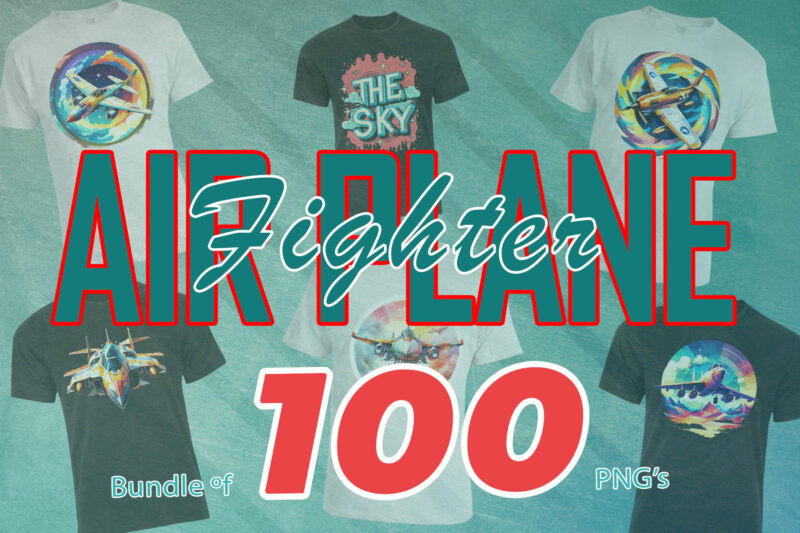 100 Fighter Plane T-shirt Illustration Clipart Bundle for Trendy T-Shirt Business