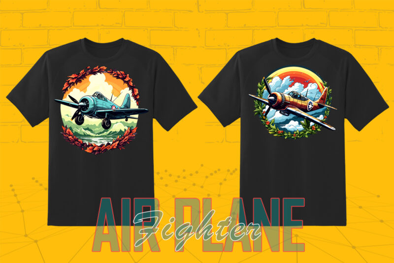 100 Fighter Plane T-shirt Illustration Clipart Bundle for Trendy T-Shirt Business