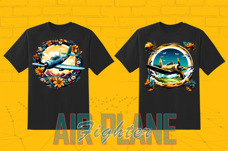 100 Fighter Plane T-shirt Illustration Clipart Bundle for Trendy T-Shirt Business