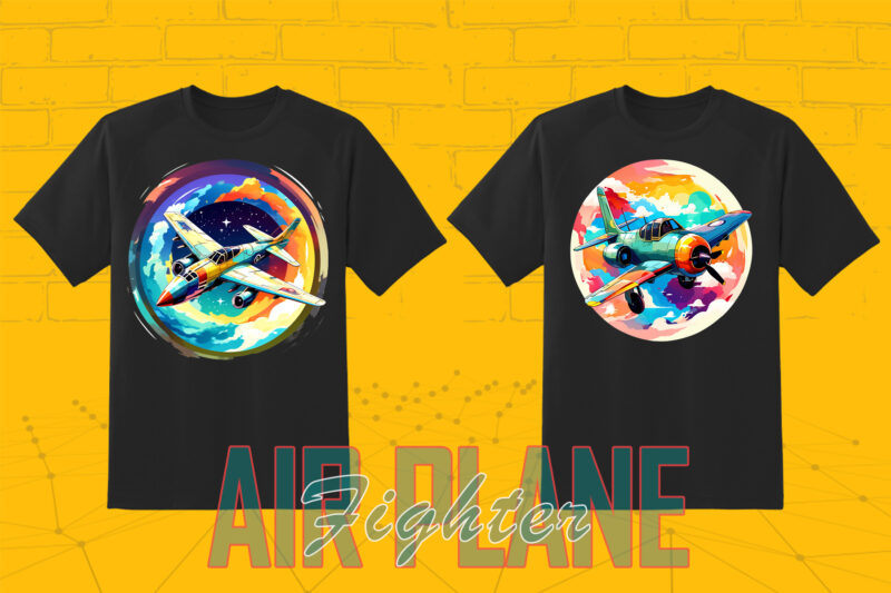 100 Fighter Plane T-shirt Illustration Clipart Bundle for Trendy T-Shirt Business