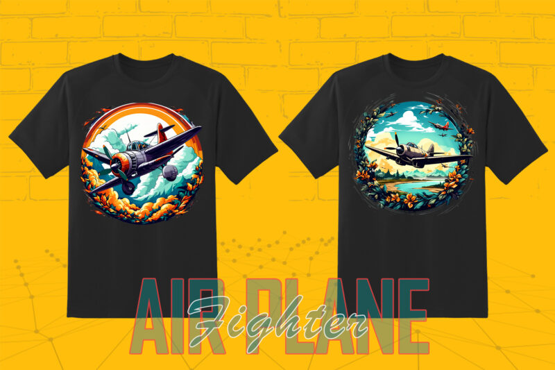 100 Fighter Plane T-shirt Illustration Clipart Bundle for Trendy T-Shirt Business