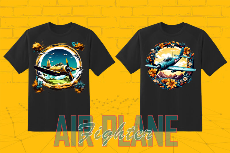 100 Fighter Plane T-shirt Illustration Clipart Bundle for Trendy T-Shirt Business