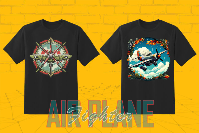 100 Fighter Plane T-shirt Illustration Clipart Bundle for Trendy T-Shirt Business