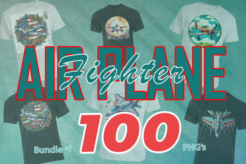 100 Vintage Fighter Plane Illustration T-shirt Clipart Bundle best for POD Business