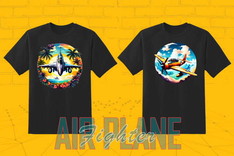 Fighter Plane T-shirt Illustration 20 Clipart Bundle