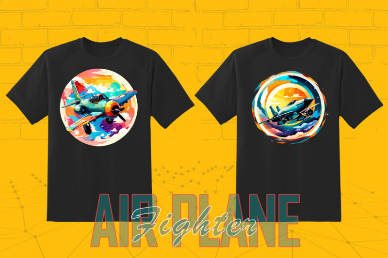 20 Vintage Fighter Plane Illustration T-shirt Clipart Bundle