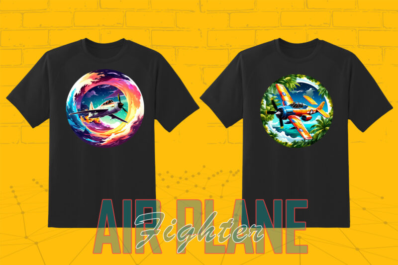 Fighter Plane T-shirt Illustration 20 Clipart Bundle