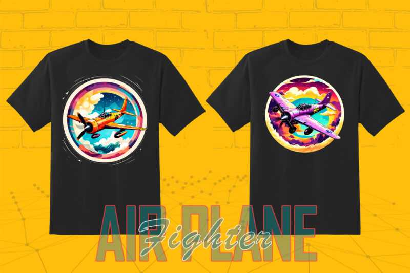 20 Vintage Fighter Plane Illustration T-shirt Clipart Bundle