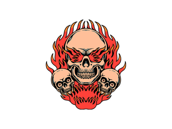 Flaming skulls t shirt graphic design