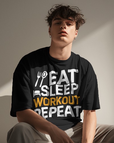 eat sleep workout repeat t shirt design Motivational quote on black