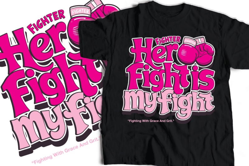 Fight breast cancer awareness typography design | typography with boxing gloves | pink gloves breast cancer