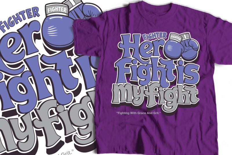 Fight stomach cancer awareness typography design | typography with boxing gloves | purple gloves breast cancer