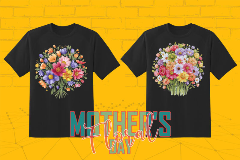 Retro Flourish Mother’s Day Illustration 20 T-shirt Clipart Bundle