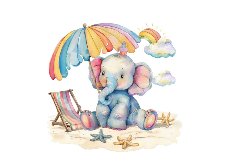 nursery funny Elephant in Beach Clipart