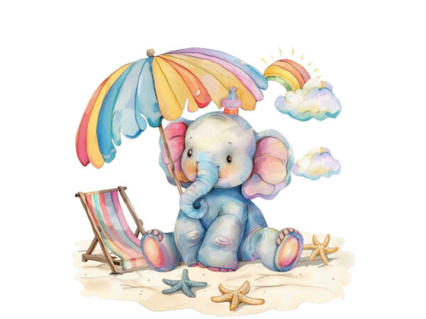 Nursery funny elephant in beach clipart T shirt vector artwork