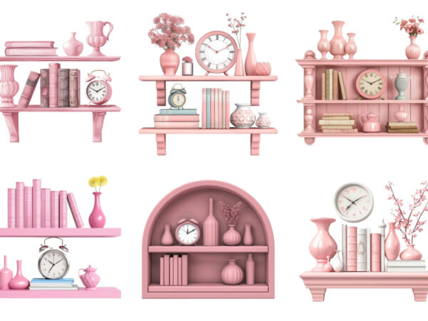 Book shelf with book and clock and vases t shirt template