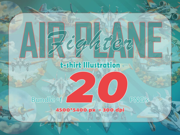 20 vintage fighter plane illustration t-shirt clipart bundle