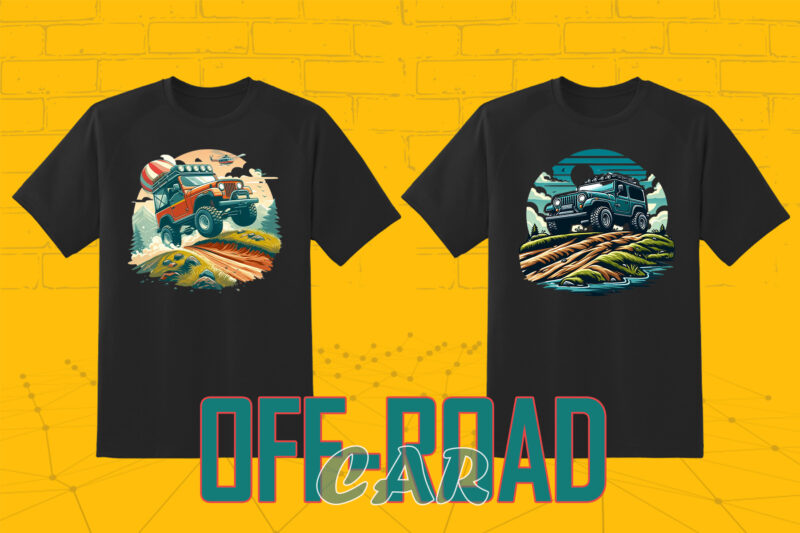 Trendy 149 Retro Off Road Car T-shirt Illustration Clipart Bundle
