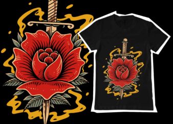 rose and sword illustration for tshirt design