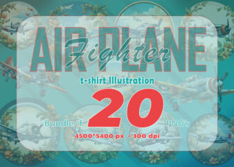 20 Watercolour Vintage Fighter Plane T-shirt Illustration Clipart Bundle