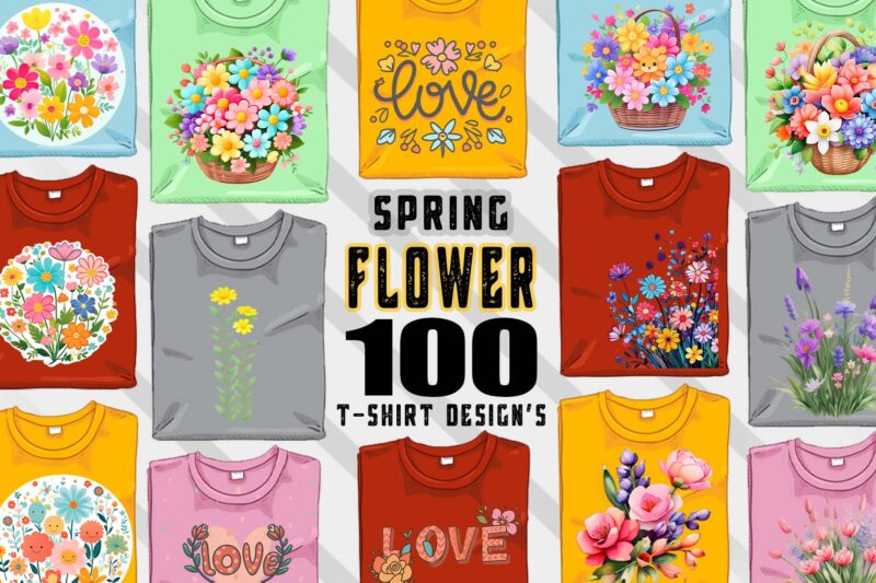 100 Flourish Spring T-shirt Illustration Clipart Bundle crafted for T-shirt Design