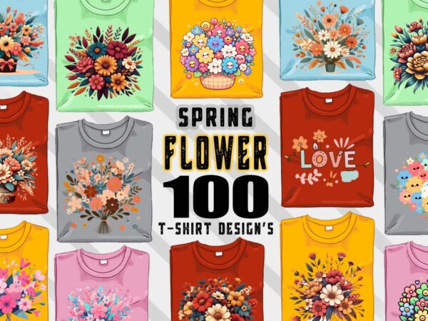 100 flourish spring t-shirt illustration clipart bundle crafted for print on demand business