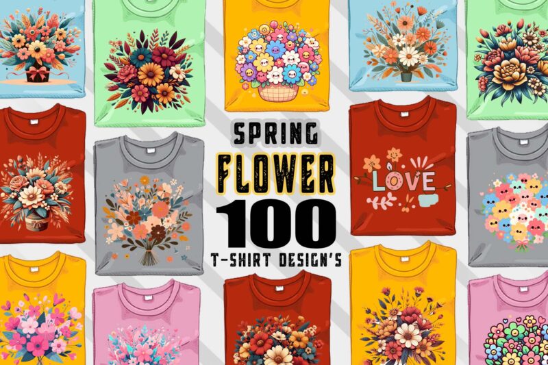 100 Flourish Spring T-shirt Illustration Clipart Bundle crafted for Print on Demand Business