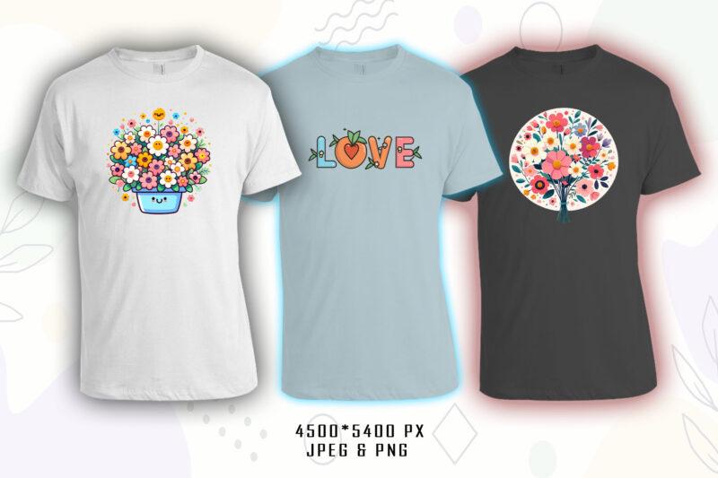 100 Flourish Spring T-shirt Illustration Clipart Bundle crafted for Print on Demand Business