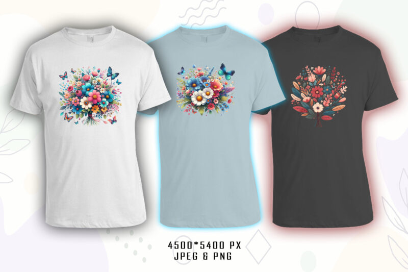 100 Flourish Spring T-shirt Illustration Clipart Bundle crafted for Print on Demand Business