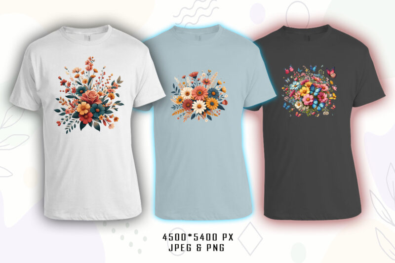 100 Flourish Spring T-shirt Illustration Clipart Bundle crafted for Print on Demand Business