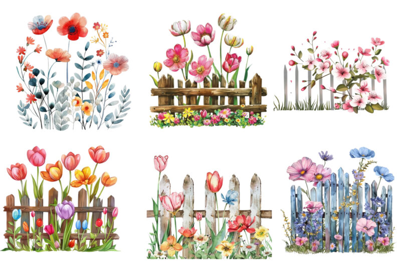 spring flower with fence clipart