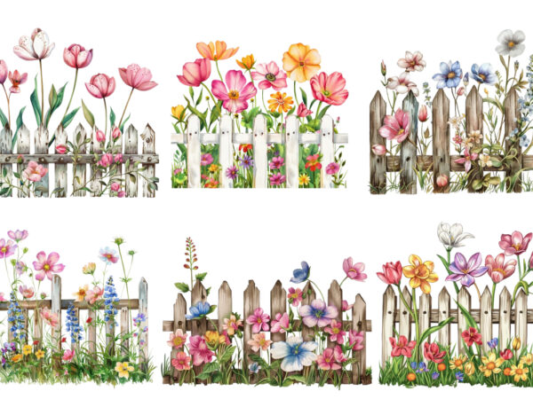 Spring flower with fence clipart t shirt template vector