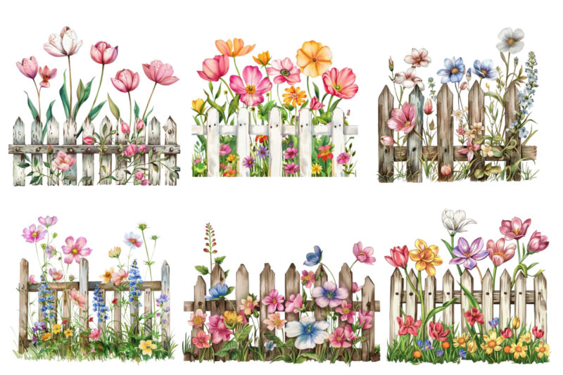 spring flower with fence clipart