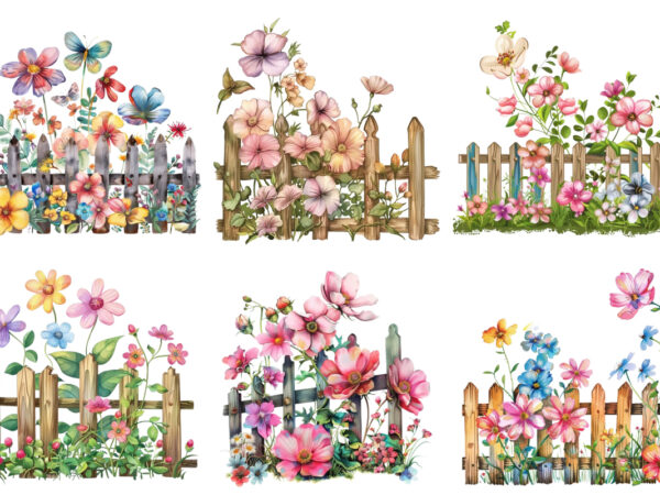 Spring flower with fence clipart t shirt template vector