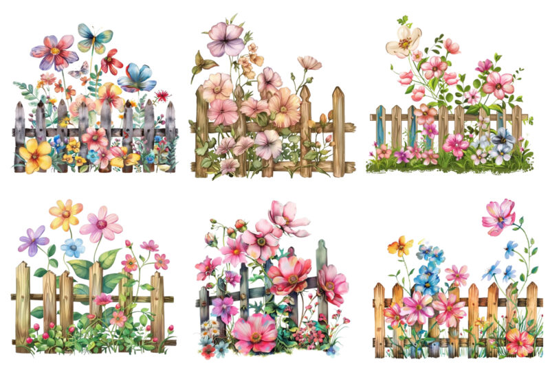 spring flower with fence clipart