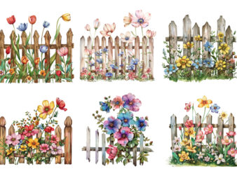spring flower with fence clipart